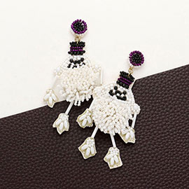 Felt Back Seed Beaded Witch Hat Ghost Dangle Earrings