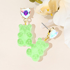 Heart Stone Gummy Bear Dangle Earrings