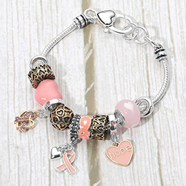 Pink Ribbon Heart Hope Message Multi Bead Charm Bracelet