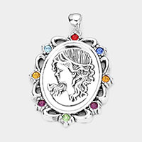 Stone Embellished Embossed Metal Girl Pendant