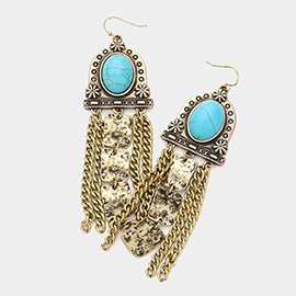 Turquoise Accented Antique Metal Dangle Earrings