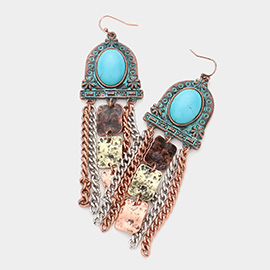 Turquoise Accented Antique Metal Dangle Earrings