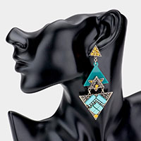 Rhinestone Turquoise Embellished Triple Triangle Link Dangle Earrings