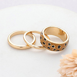 3PCS - Enamel Cheetah Patterned Metal Band Mixed Rings