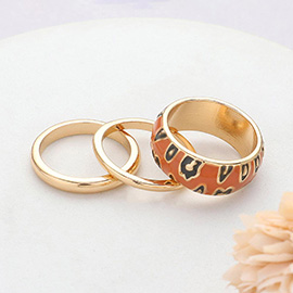 3PCS - Enamel Leopard Patterned Metal Band Mixed Rings