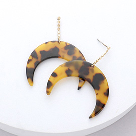 Dropped Celluloid Acetate Tortoise Double Horn Dangle Earrings