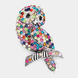 Stone Embellished Owl Pin Brooch