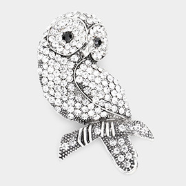 Stone Embellished Owl Pin Brooch