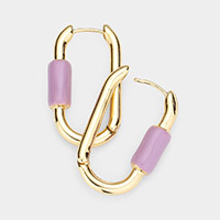 Enamel Detailed Metal Oval Huggie Earrings