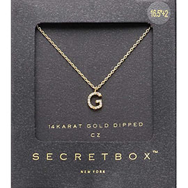 -G- Secret Box _ 14K Gold Dipped CZ Monogram Pendant Necklace