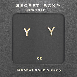 -Y- Secret Box _ 14K Gold Dipped CZ Monogram Stud Earrings