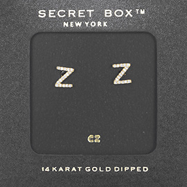 -Z- Secret Box _ 14K Gold Dipped CZ Monogram Stud Earrings