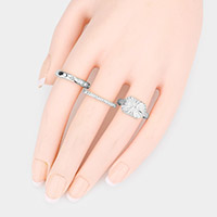 3PCS - Rectangle Rhinestone Embellished Metal Band Mixed Rings