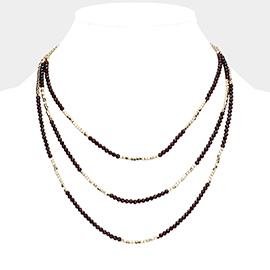 Triple Layered Metal Cube Faceted Beaded Necklace