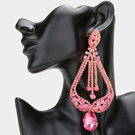 Oversized Pave Glass Teardrop Chandelier Evening Earrings