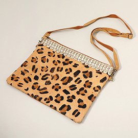 Leopard Patterned Genuine Leather Crossbody Bag