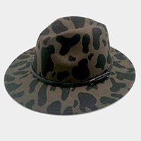 Faux Leather Band Cattle Patterned Panama Hat