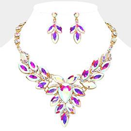 Teardrop Center Marquise Stone Cluster Evening Necklace