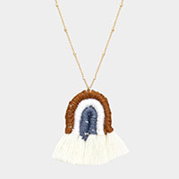 Thread Wrapped Pointed Tassel Pendant Long Necklace