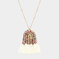 Thread Wrapped Pointed Tassel Pendant Long Necklace