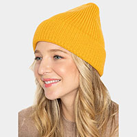 Solid Ribbed Cuff Beanie Hat