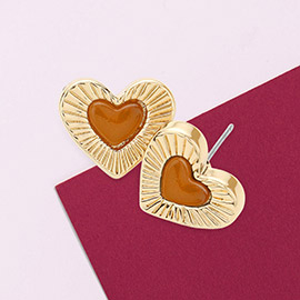 Celluloid Acetate Tortoise Heart Centered Stud Earrings