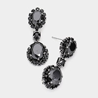 CZ Double Oval Accented Dangle Evening Earrings