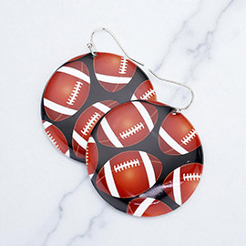 Football Patterned Metal Round Dangle Earrings