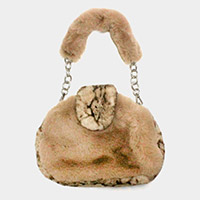 Pattern Detailed Faux Fur Shoulder Bag