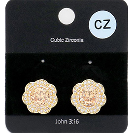 CZ Flower Stud Evening Earrings