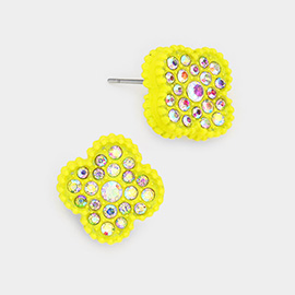 Stone Embellished Quatrefoil Stud Earrings