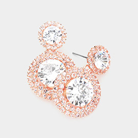 CZ Double Round Accented Dangle Evening Earrings