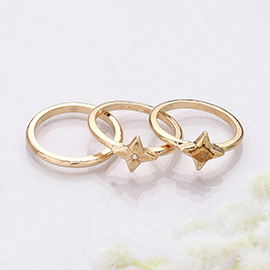 3PCS - Semi Precious Rhinestone Embellished Metal Band Mixed Rings