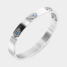 Rhinestone Embellished Triple Evil Eye Stainless Steel Bracelet