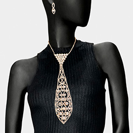 Round Stone Accented Rhinestone Neck Tie Necklace