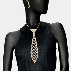 Rhinestone Pave Neck Tie Necklace