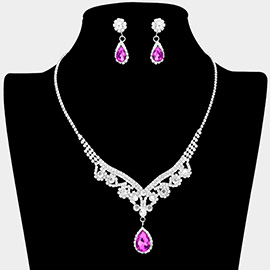 Teardrop Stone Accented Rhinestone Necklace