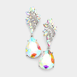 Marquise Stone Cluster Teardrop Dangle Evening Earrings