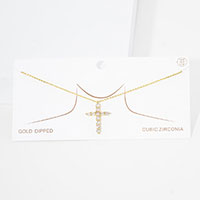 Gold Dipped CZ Cross Pendant Necklace