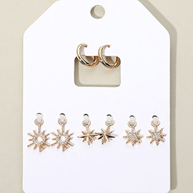 Stone Embellished Sun North Star Interchangeable Earring Set