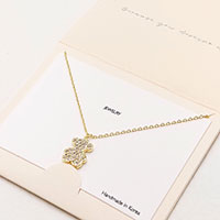 CZ Embellished Metal Bear Pendant Necklace