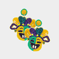 Felt Back Seed Beaded Mardi Gras Mask Dangle Earrings