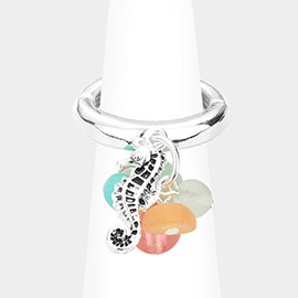 Sea Glass Metal Seahorse Dangle Stretch Ring