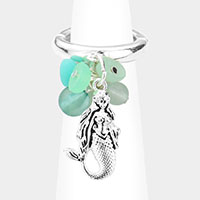 Sea Glass Metal Mermaid Dangle Stretch Ring