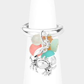 Sea Glass Metal Crab Dangle Stretch Ring