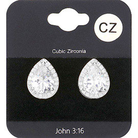 CZ Teardrop Evening Stud Earrings