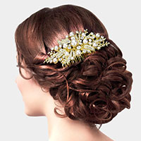 Pearl Stone Embellished Leaf Cluster Hair Comb