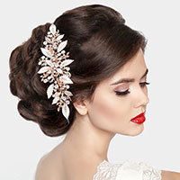 Stone Embellished Leaf Cluster Hair Comb