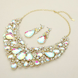 Leaf Teardrop Stone Cluster Evening Necklace