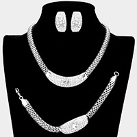 3PCS - Round Stone Accented Rhinestone Necklace Jewelry Set